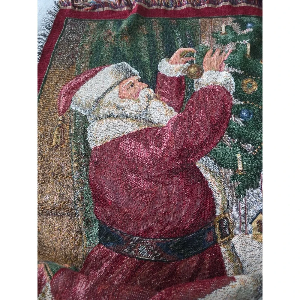Vintage Martha Stewart Christmas Tapestry Throw Blanket Santa Claus 140